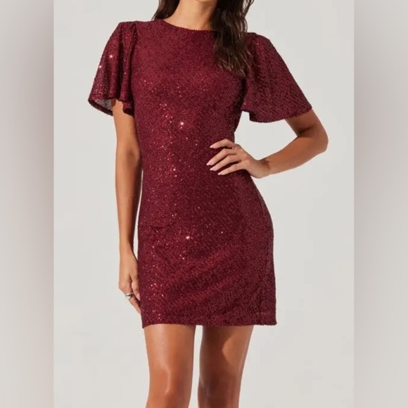 Astr Dresses & Skirts - ASTR the Label Sequin Flutter Sleeve Mini Dress Women Size M Red NEW